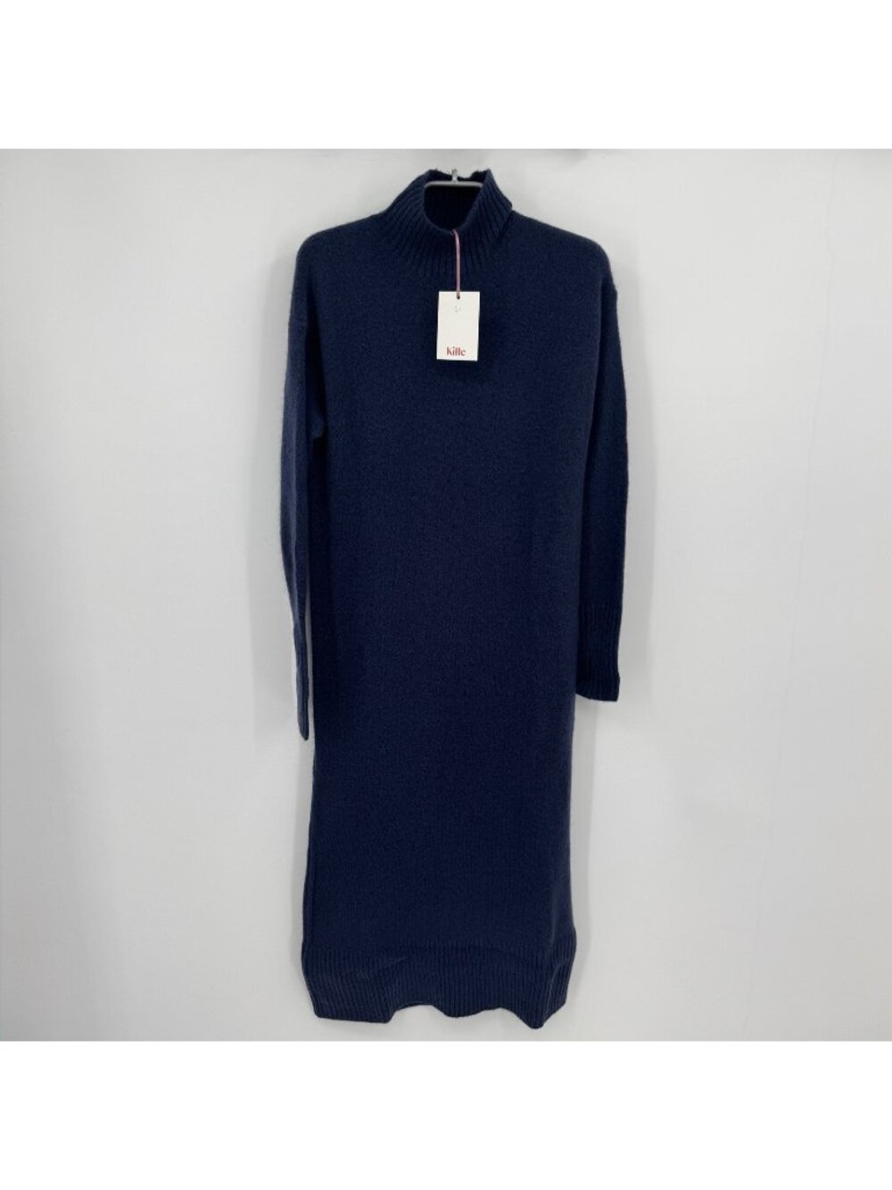 Kilte Collection Grace Wool-Cashmere Midi Sweater Dress with Mock Neck Navy $475